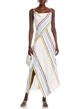 A.L.C Lauren Asymmetrical Maxi Dress in White Multi-Stripe size 10
